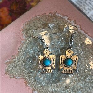 Unbranded Silver and Turquoise Thunderbird Bird Earrings